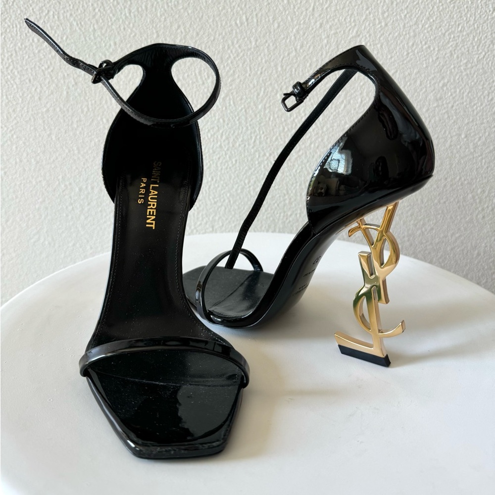 Saint Laurent Opyum Logo Heels with Golden Hardware
